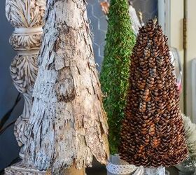 birch bark and pine cone trees, crafts, seasonal holiday decor