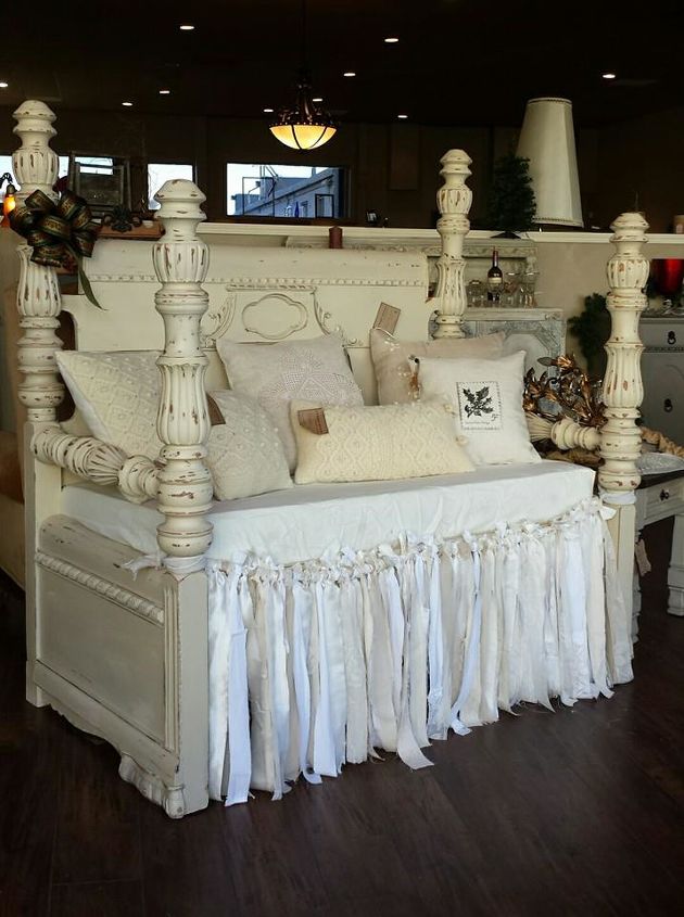 waterfall headboard and footboard repurposed into a bench, painted furniture, shabby chic