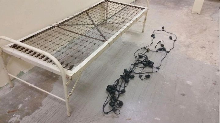 1940 s metal army cot turned light fixture