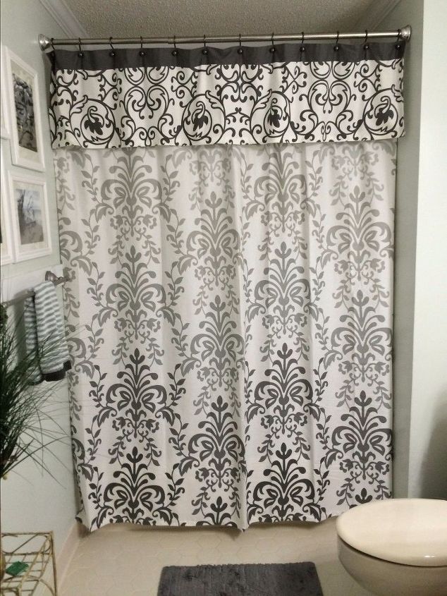 no sew shower curtain valance in no time, bathroom ideas, how to, reupholster, Finished Project