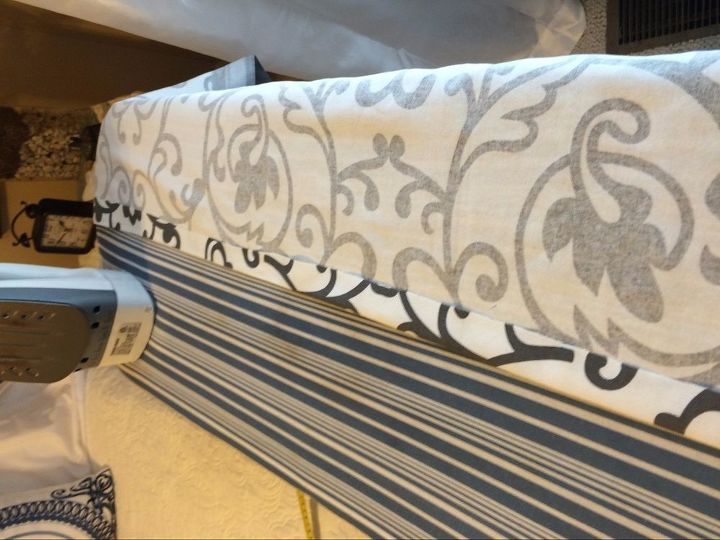 no sew shower curtain valance in no time, bathroom ideas, how to, reupholster, Ironing Board Used to The Make Hem