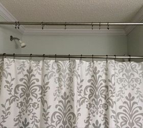 no sew shower curtain valance in no time, bathroom ideas, how to, reupholster, Second Tension Rod