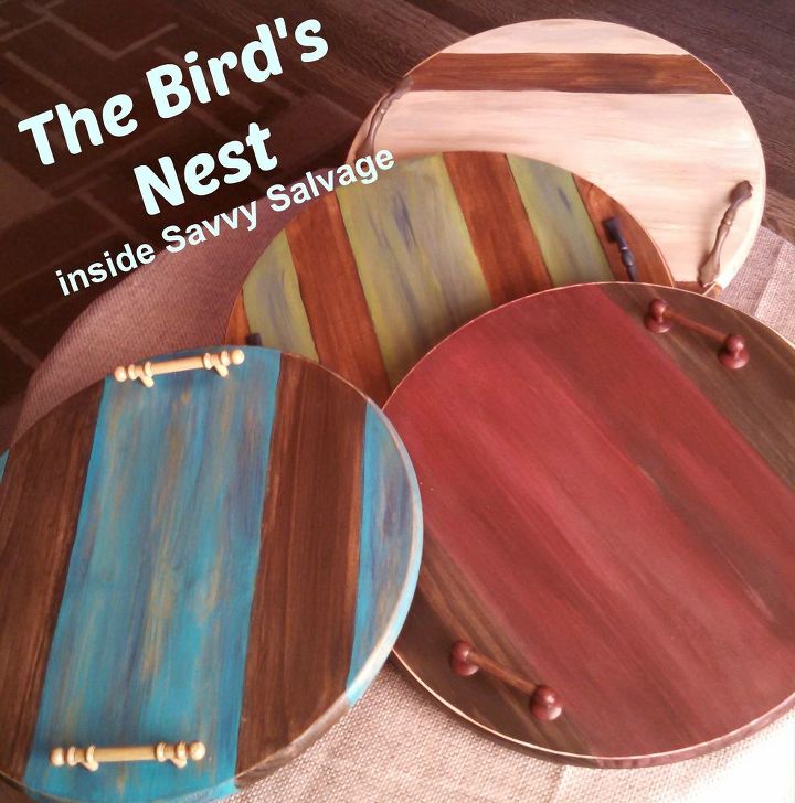 pre cut wooden circles made into serving trays with style, painted furniture, woodworking projects