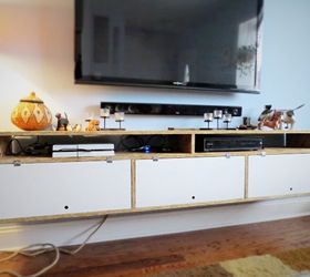wall mounted tv console, diy, storage ideas, wall decor, woodworking projects