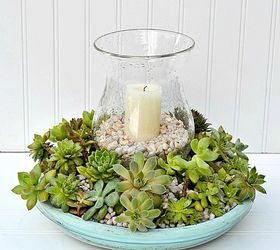 diy succulent candle centerpiece, container gardening, flowers, gardening, succulents