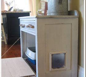 you ll never guess what s inside this cabinet, painted furniture, repurposing upcycling, rustic furniture, Coco started using it that day and it s been wonderful to have the litterbox out of the bathroom Coco loves the privacy too