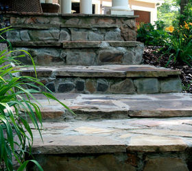 diy stone steps you can do it too, concrete masonry, curb appeal, diy, outdoor living, Steps that we completed last fall that lead to the front porch