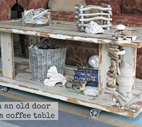 use old doors to diy a rustic and eclectic coffee table, painted furniture, repurposing upcycling, rustic furniture, completed coffee table