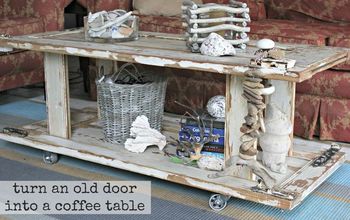 Use old doors to DIY a rustic and eclectic coffee table.
