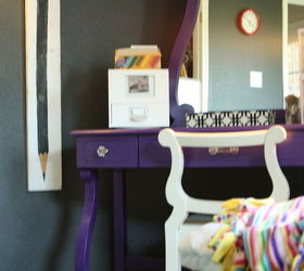 anne s room, bedroom ideas, doors, home decor, We used a purple spray paint to give her vanity a new look