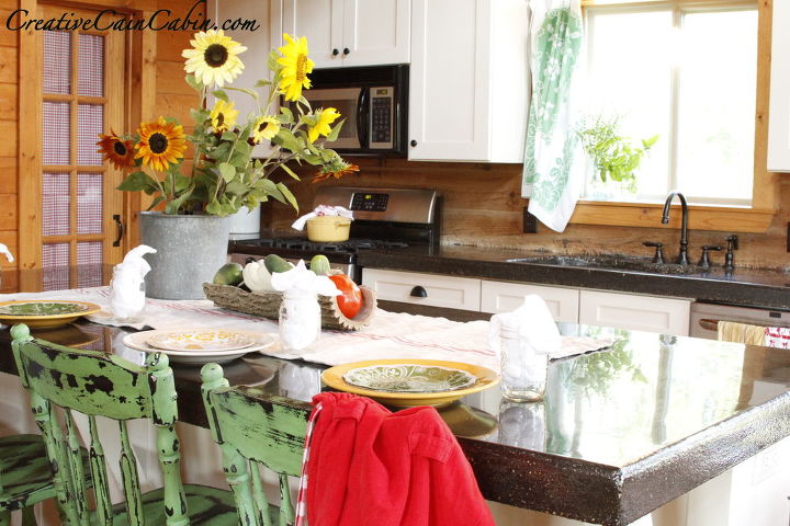 summer kitchen in a rustic log home, go green, home decor