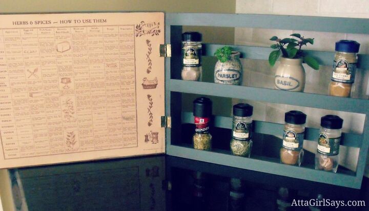chalkboard spice rack yard sale find transformation, chalk paint, kitchen design, repurposing upcycling, storage ideas, My frame opens up to reveal spice storage and tips for using herbs and spices Kitchen essentials