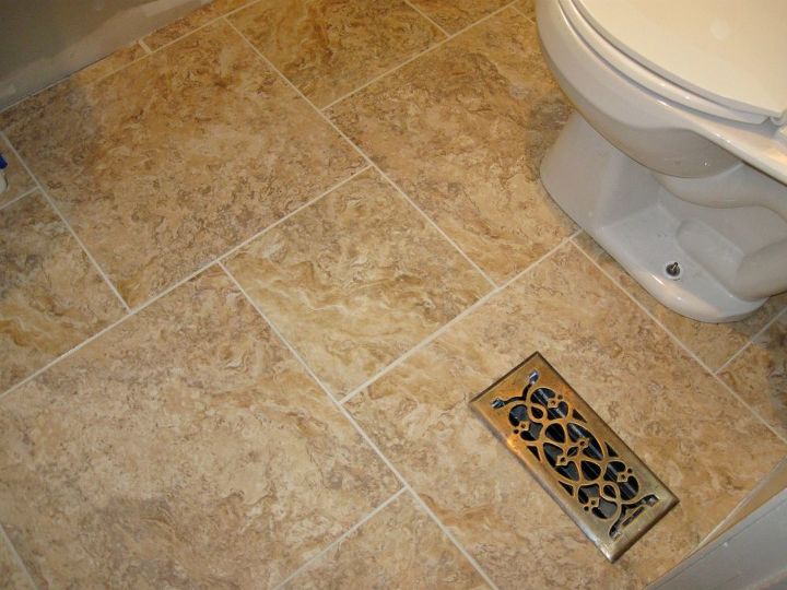 diy grouted vinyl tiling, bathroom ideas, home decor, tile flooring, tiling, Grouted vinyl tiling