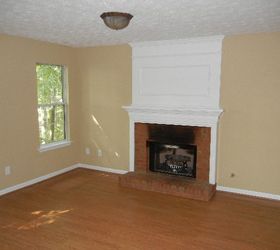 updating a dated brick fireplace with your own two hands, fireplaces mantels, home decor, living room ideas, Family room day one before burnt ugly fireplace