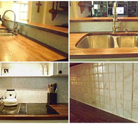 kitchen makeover with butcherblock countertops, countertops, diy, how to, kitchen backsplash, kitchen cabinets, kitchen design, Here are a few detail shots of the counters sink and backsplash