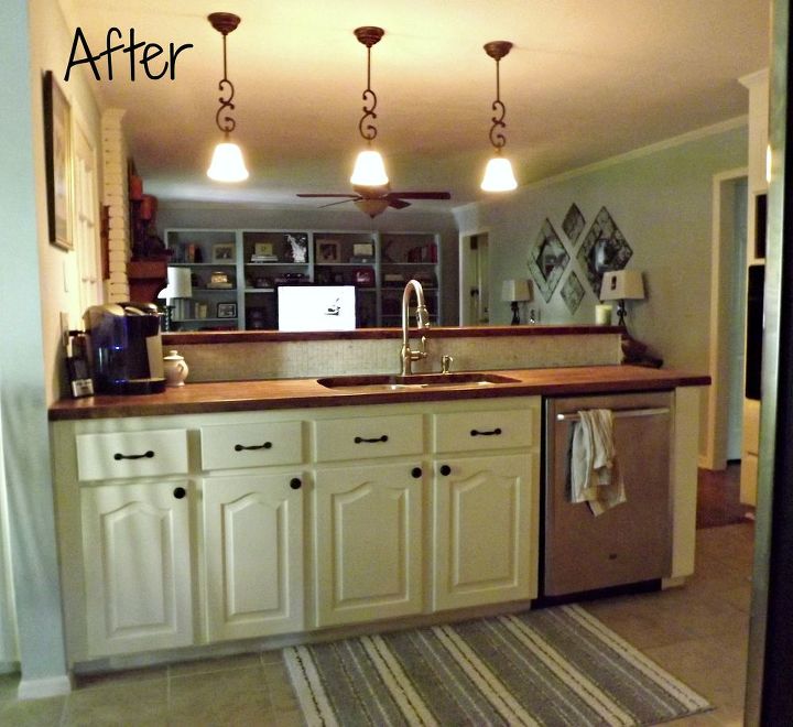 kitchen makeover with butcherblock countertops, countertops, diy, how to, kitchen backsplash, kitchen cabinets, kitchen design, This is the after picture