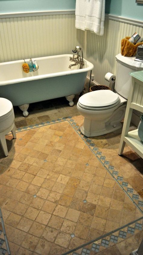 create your own bathroom rug in stone glass or marble, bathroom ideas, flooring, tile flooring, tiling, Marble and seaglass border