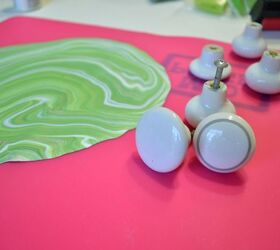 marbled drawer pulls from polymer clay, bathroom ideas, crafts, repurposing upcycling