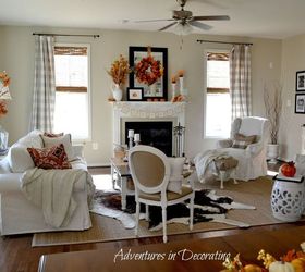 home decor fall great room, fireplaces mantels, home decor, painted furniture, seasonal holiday decor