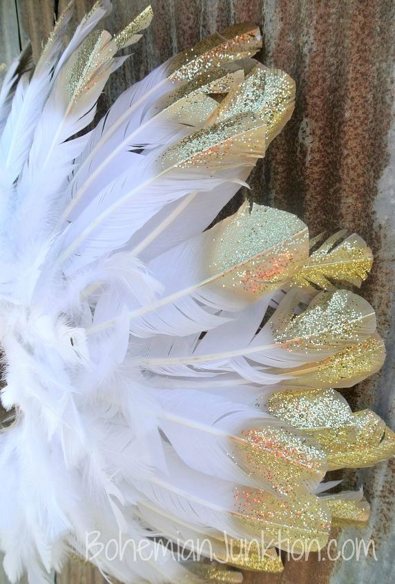 gold tipped feather wreath, crafts, wreaths