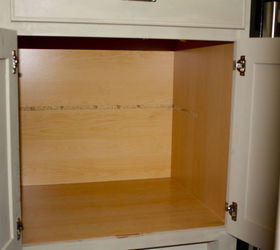 making a kitchen cabinet more functional, kitchen cabinets, shelving ideas, First he removed the shelf