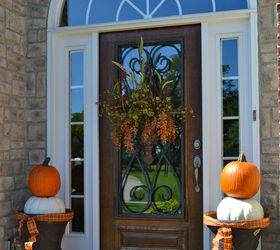 fall front porch decorations, doors, outdoor living, porches, seasonal holiday decor, I love to use these great planters to hold pumpkins instead of flowers