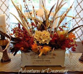our new french country breakfast area, home decor, living room ideas, The planter that I painted and added a French image to has become our Fall centerpiece