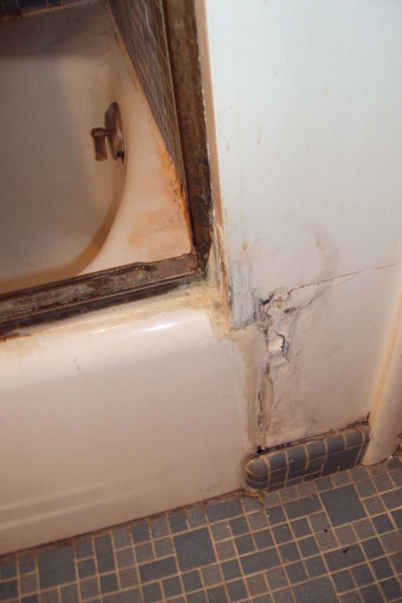 renovating my son s bathroom is this really the same room, bathroom ideas, home improvement, Old water damage around tub