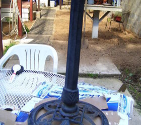 i love to do fused glass i made this bird bath then took an old cast iron bird bath, crafts, outdoor living, Ugly old thing