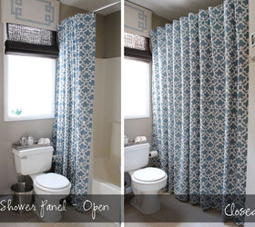 make any curtain into a shower curtain, bathroom, It opens and closes the same way a shower curtain would
