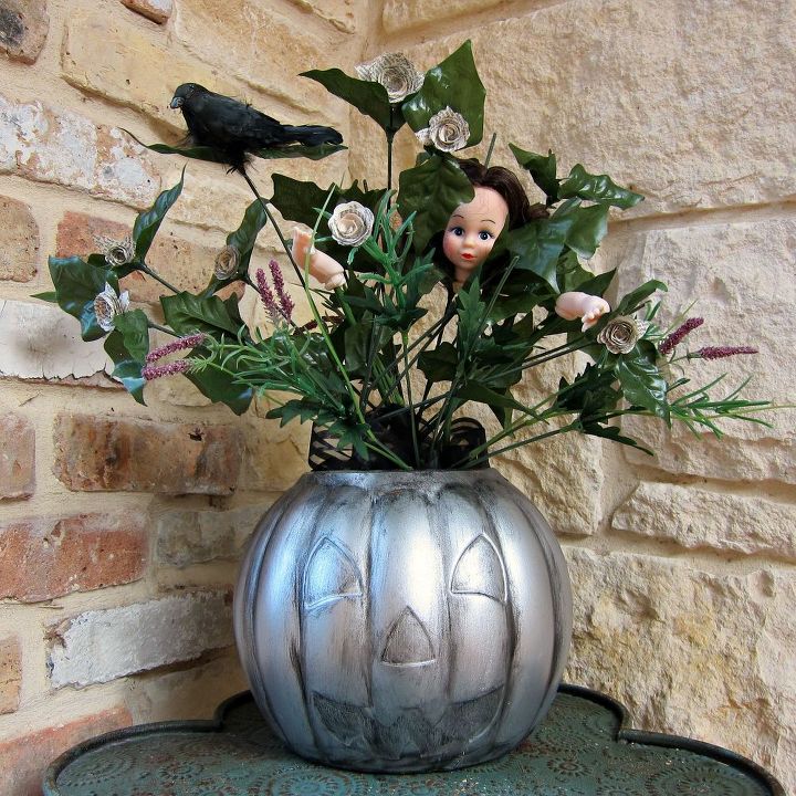 halloween decorations plastic pumpkin faux pewter, halloween decorations, painting