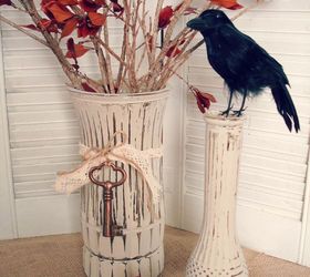 makeover plain glass by painting amp distressing, crafts, home decor, shabby chic, You can embellish and change the flavor quickly with additional items like this crow