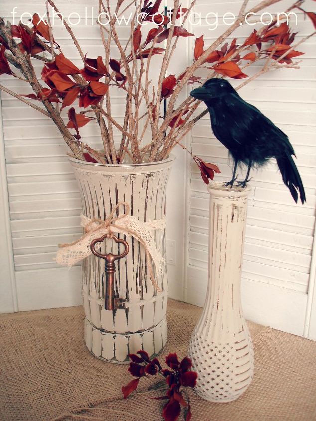 makeover plain glass by painting amp distressing, crafts, home decor, shabby chic, You can embellish and change the flavor quickly with additional items like this crow