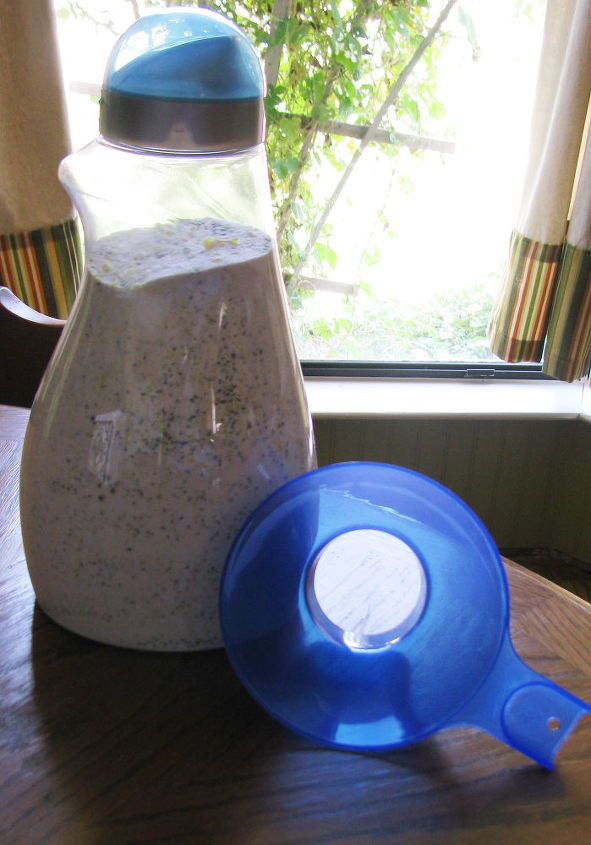 homemade laundry soap 28 per year, cleaning tips, Store your homemade soap in the Purex softener bottle