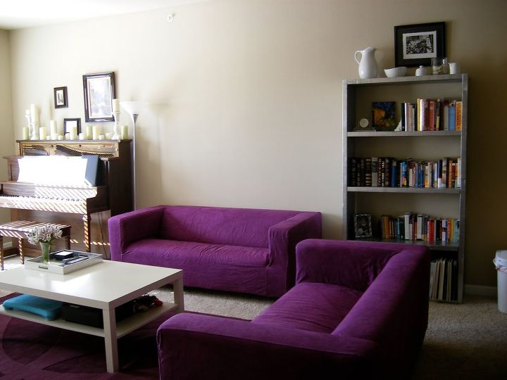 rit dyeing ikea slip covered sofa klippan, crafts, reupholster, window treatments, RIT dyed purple IKEA sofas