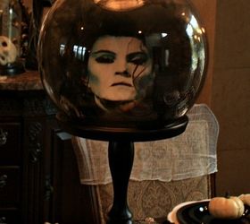haunted halloween dining room, halloween decorations, seasonal holiday d cor, Haunted Mansion Crystal Ball created with Tulle and a printed photo