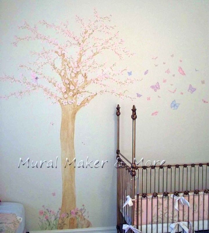 cherry blossom tree mural in baby girl s room, bedroom ideas, home decor