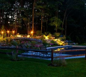 reclaim your land, landscape, outdoor living, ponds water features, Nightime comes alive with Tiki torches