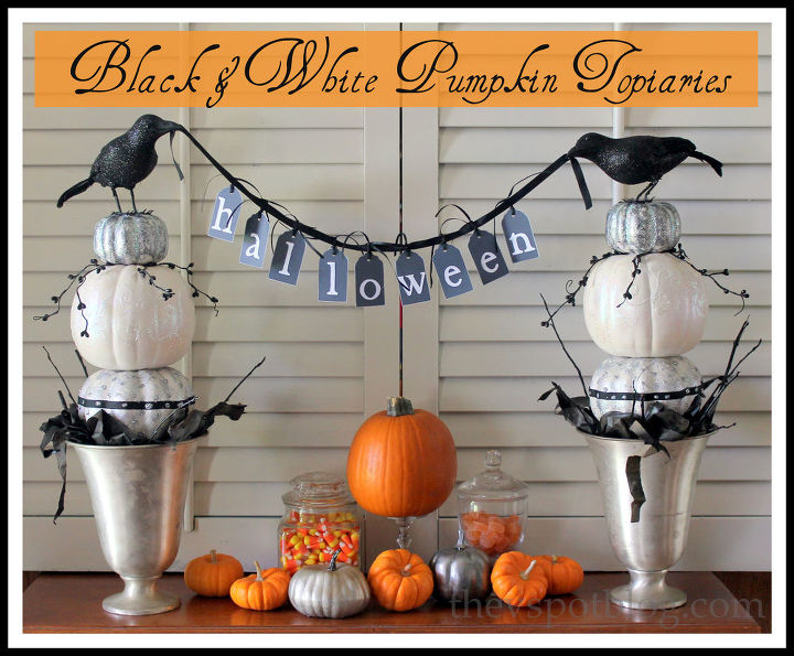 decorao de halloween topiaria de abbora preto e branco