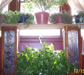 stained glass plant stand made from old window shutters, gardening, repurposing upcycling, windows, Plant stand using old window shutters