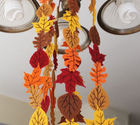 fall felt leaf garland, crafts, seasonal holiday decor, My garland hanging from the light in my kitchen