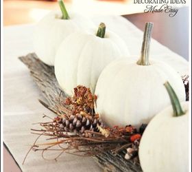 thanksgiving table decorations, seasonal holiday d cor, thanksgiving decorations, wreaths, I used an old board white pumpkins and a decorated twig wreath for my centerpiece