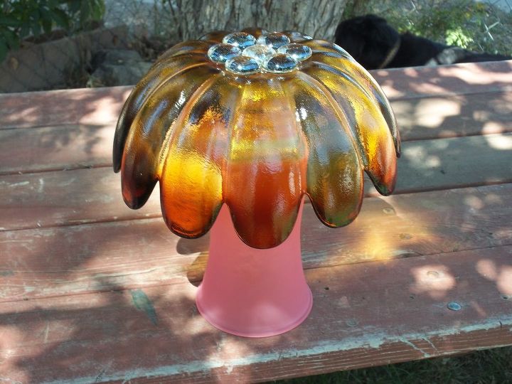 upcycled glass projects, repurposing upcycling, Fairy Mushroom