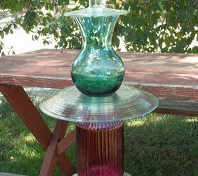 upcycled glass projects, repurposing upcycling, Solar Bird Bath This piece won our local Upcycle Contest this summer
