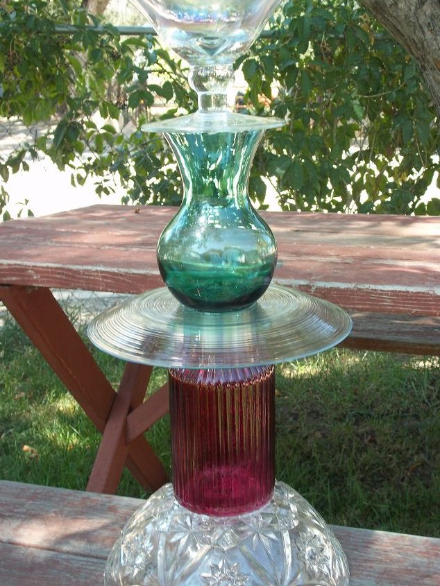 upcycled glass projects, repurposing upcycling, Solar Bird Bath This piece won our local Upcycle Contest this summer