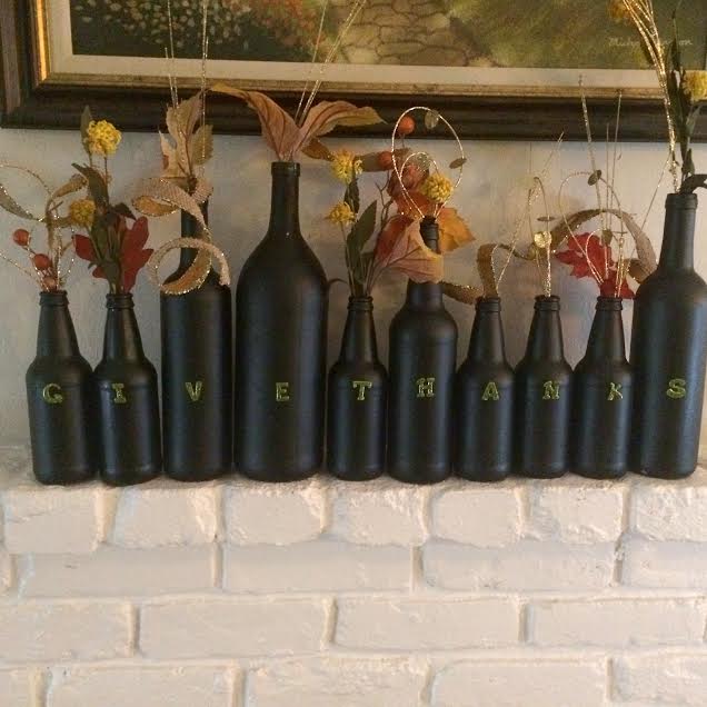 fun diy thanksgiving wine bottle decor, home decor, repurposing upcycling, seasonal holiday decor, Fresh idea for the fireplace