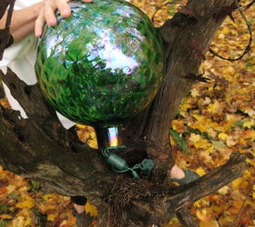 lighted gazing ball mounted in an old log instructions included, gardening, lighting, Placing the gazing ball onto the top of the log