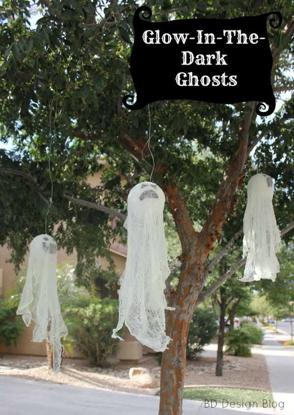 glow in the dark hanging ghosts, crafts, decoupage, halloween decorations, outdoor living, seasonal holiday decor