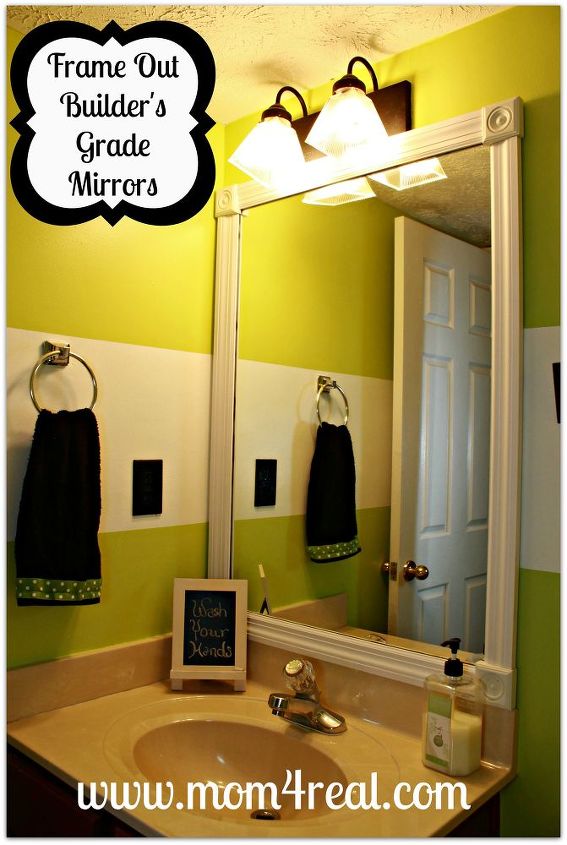 frame out your builder s grade mirrors no mitering required, bathroom ideas, home decor, Frame out your mirrors
