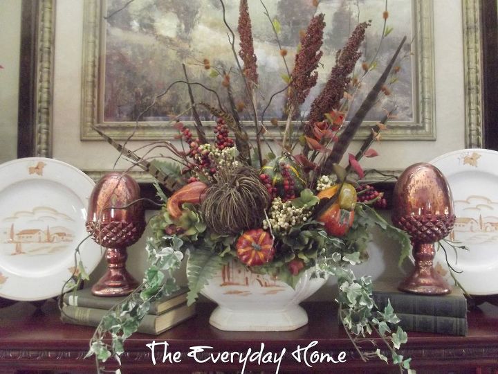day 4 five days of fabulous fall a family room mantel and super heroes, home decor, living room ideas, I continued the same woodsy theme as throughout the rest of my home using lots of natural elements This arrangement is inside a Vietri Soup Tureen called Bramasole